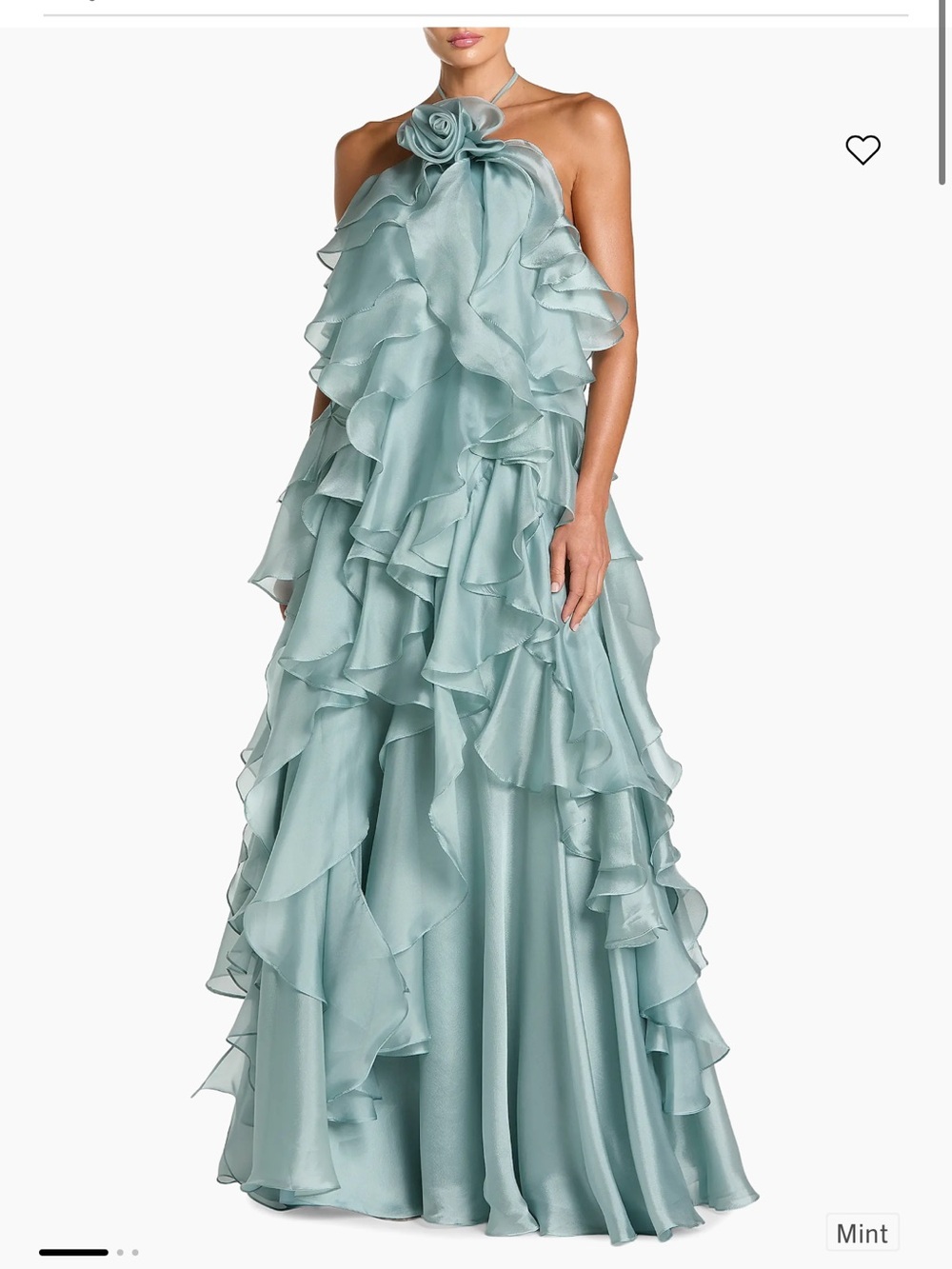 Mac Duggal NWT

Rosette Organza Trapeze Ruffle Halter Gown